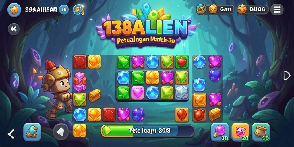 Gameplay seru 138ALIEN dengan grafik menarik dan tantangan Match-3.