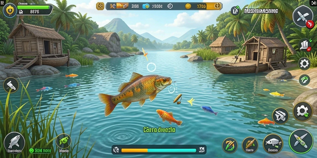 Gameplay seru dalam memancing ikan di berbagai lokasi menakjubkan.