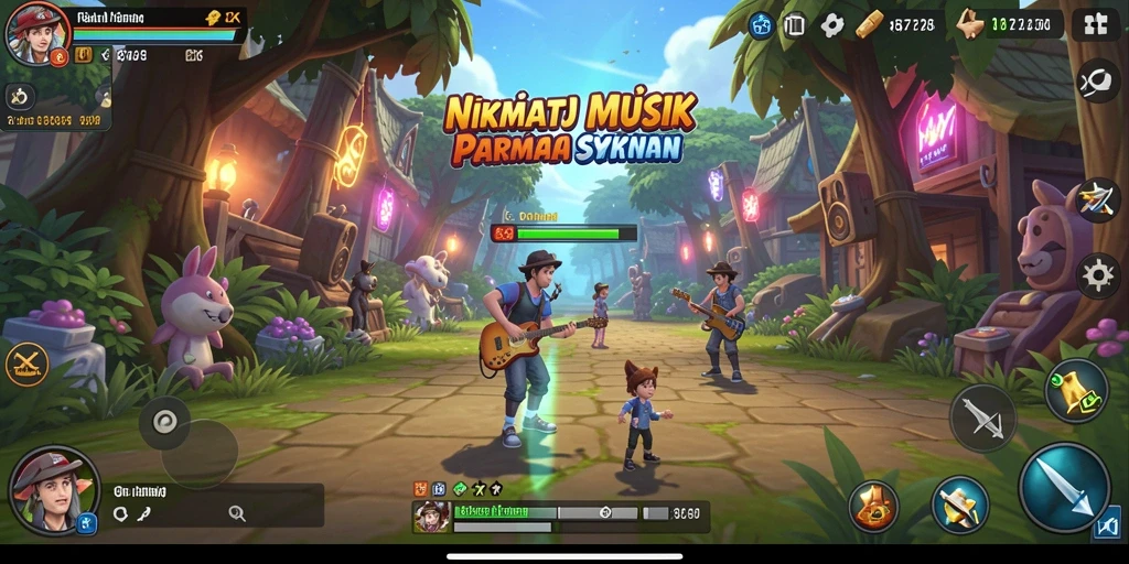 Tampilan gameplay 8ZK yang penuh energi dan musik.