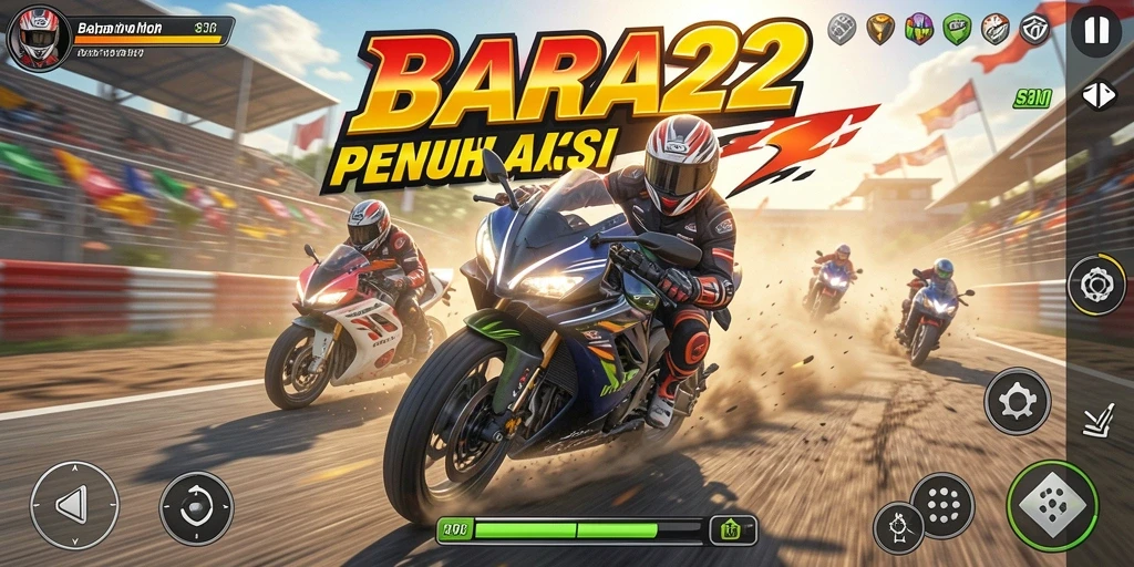 Tampilan gameplay balapan motor di BARA22 yang mendebarkan.