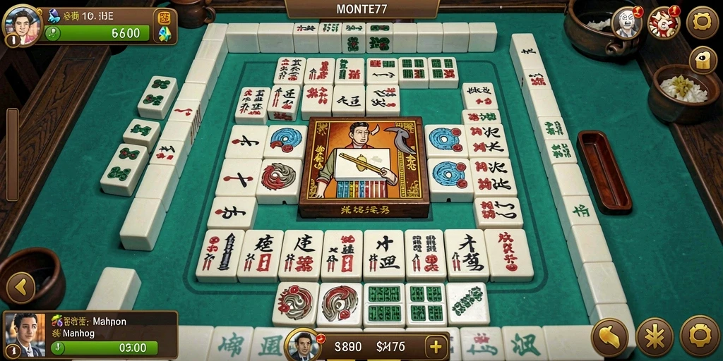 Tampilan gameplay Mahjong yang seru di MONTE77.