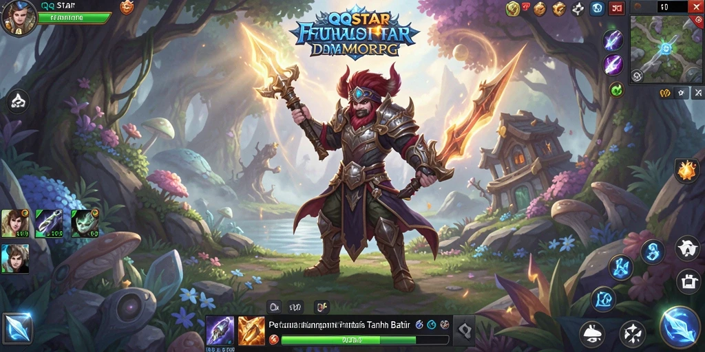 Gameplay QQSTAR yang seru dengan pertarungan dinamis dan elemen petualangan.
