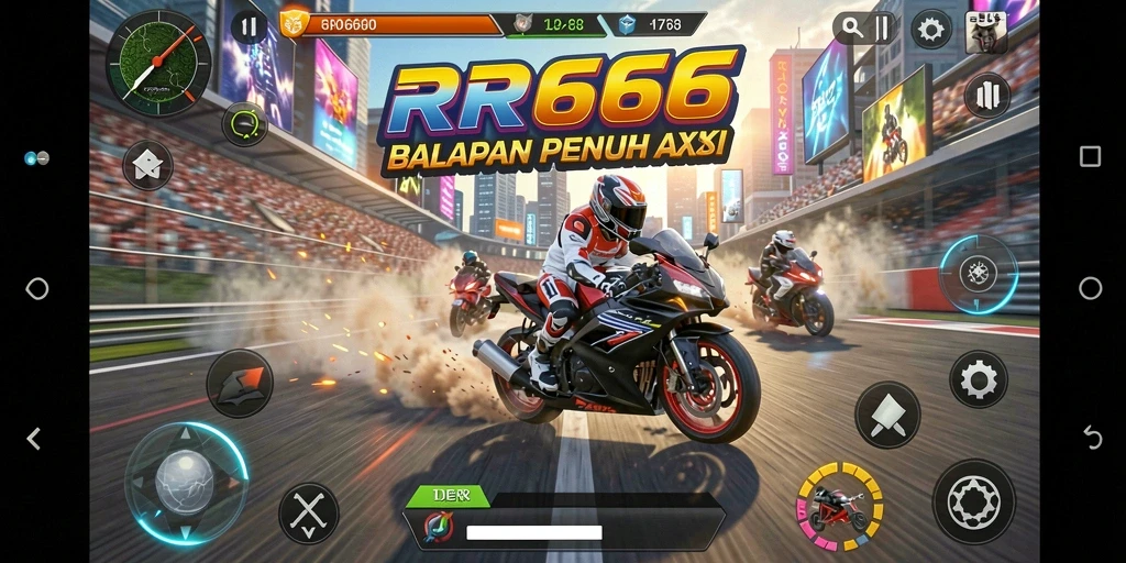 Tampilan seru gameplay balapan motor di RR666.