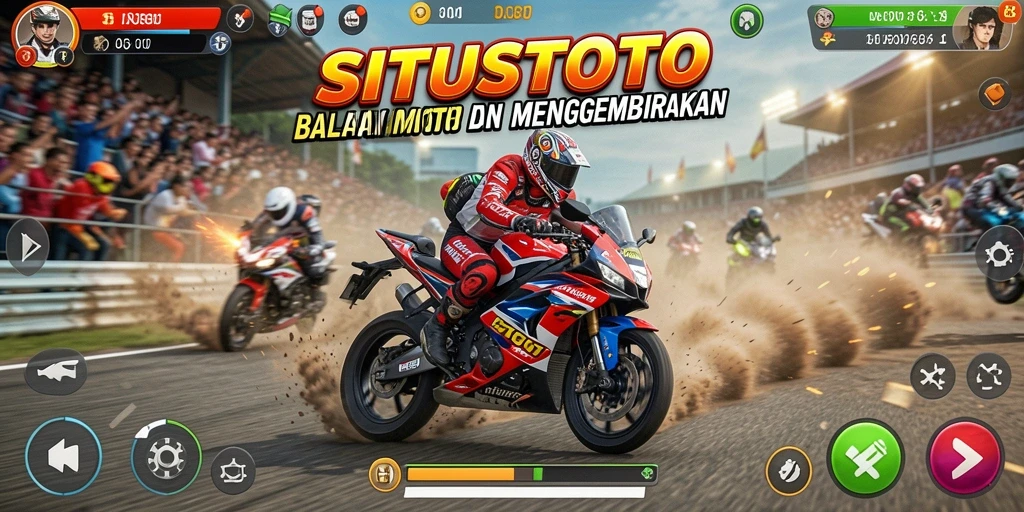 Screenshot gameplay SITUSTOTO menampilkan balapan motor yang mendebarkan.